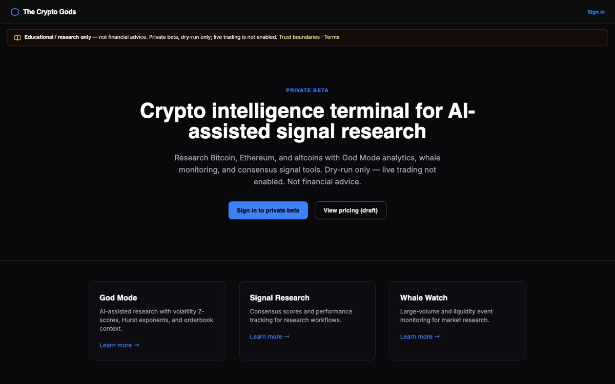 The Crypto Gods homepage