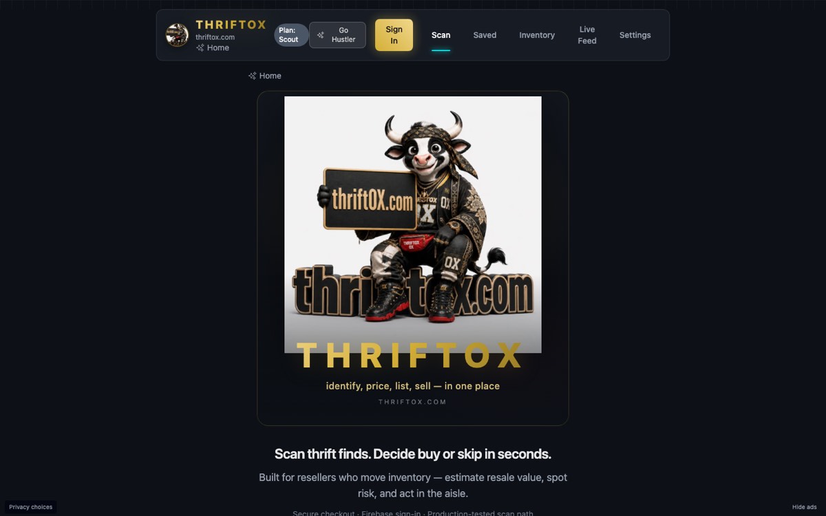 Thrift OX homepage